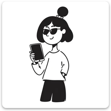 Girl with huge lips, sunglasses, bow on her hair, holding a phone with attitude sticker