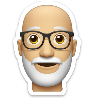 a bald men with glasses and a beard sticker