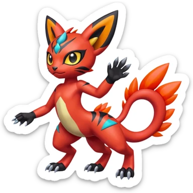 Colorful Meloetta-Litten-Guilmon-Pokémon-Fakémon-fusion-hybrid-creature sticker