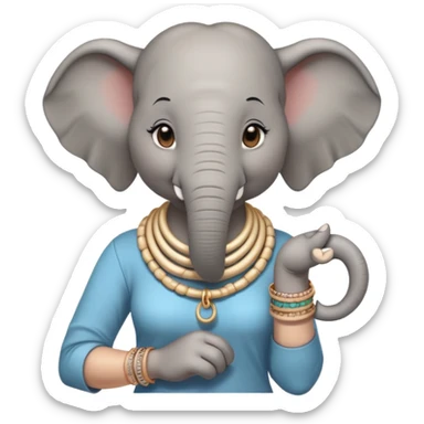 female elephant character in casual clothes, upright pose, with bangles and earrings sticker