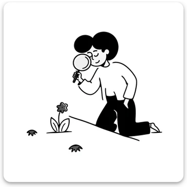 A hand-drawn person looking through a magnifying glass sticker