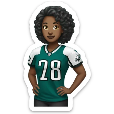 Black woman at eagles game with eagles jersey sticker