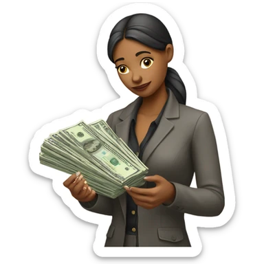 Woman counting dollara sticker