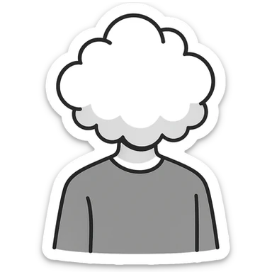 person whose body up to the shoulders is entirely made of fluffy voluminous clouds, clouds form the figure, minimalist illustration style sticker