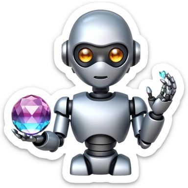a cute robot holds a crystal ball sticker