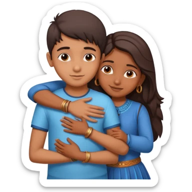 indian boy hugging indian girl from behind... boys hand down near navel of girl sticker