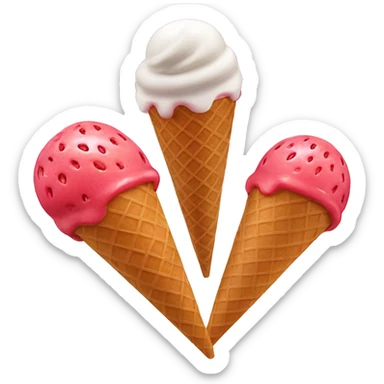 Two strawberry ice cream scoops in a cone sticker