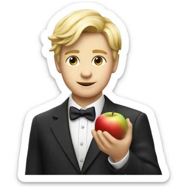blonde boy in formal suit with an apple in his hand  sticker