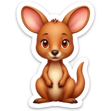 Cinematic Cute Kangaroo Portrait Emoji, Head tilted playfully and inquisitively, featuring a glossy red-orange fur with soft, rounded ears and round, sparkling amber eyes full of curious mischief, Simplified yet irresistibly adorable features, highly detailed, glowing with a warm, friendly glow, high shine, affectionate and bouncy, stylized with a touch of outback whimsy, bright and endearing, soft glowing outline, capturing the essence of a mischievous yet loving kangaroo, so playful it feels like it could hop out of the screen and into your arms! sticker