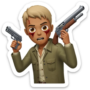 Man aiming shotgun at approaching zombie, dynamic pose, horror scene, no background









 sticker