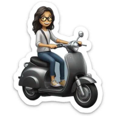 long hair boy with beard and spectacles and girl riding on black scooter sticker
