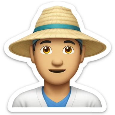 Asian man wearing Vietnamese hat sticker