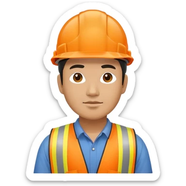 Asian man wearing orange safety helmet, construction worker sticker
