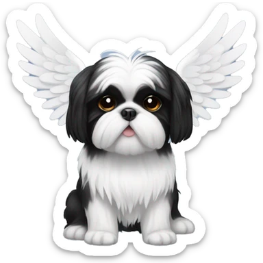 black and white shih tzu with wings sticker