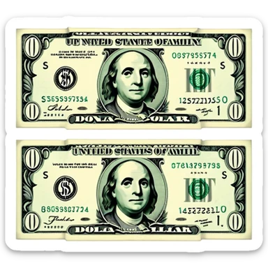 flat iPhone-style emoji of a dollar bill with a straight cut down the middle, halves slightly apart, simple and flat design sticker