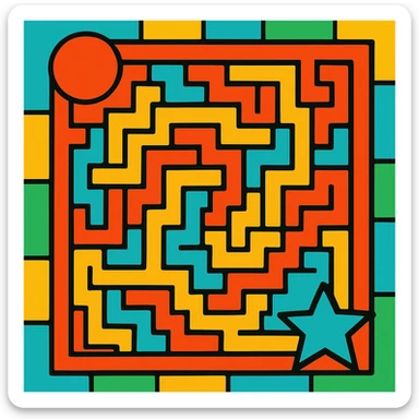 a maze in a vibrant toon style, bold colors and outlines sticker