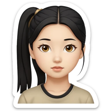Korean girl, black hair in ponytail, beige eyes sticker
