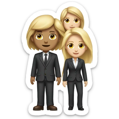 Digital team emoiji consisting of 2 women and 3 men. One blonde woman, one blond man, rest brown hair. All business suit. sticker