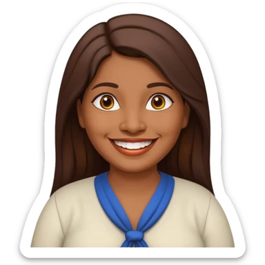 40 yr old chubby Sri Lankan woman, dark skin, straight brown hair, big smile, white teeth, european clothes, longer hair sticker