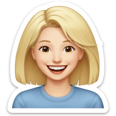 Woman with long blonde hair at the center laughing with a big group of friends with short hair sticker