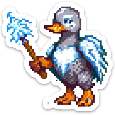 pixel art duck wielding Mjolnir, lightning rod emerging from the hammer, with sparks of electricity sticker