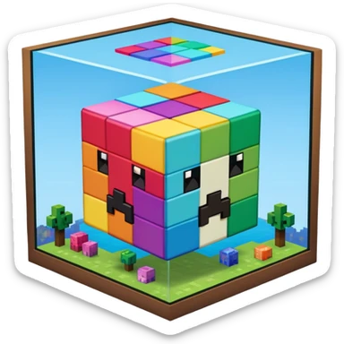 computer screen showing a Minecraft cube sticker