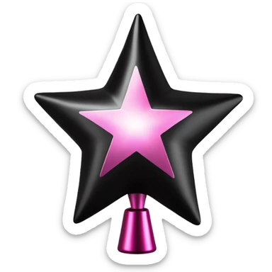 Realistic isolated black and pink metallic star christmas tree topper. sticker