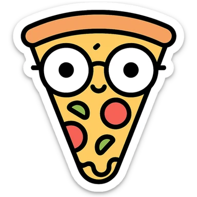 pizza caricature with exaggerated round glasses sticker
