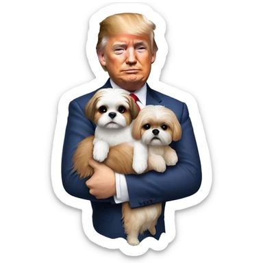 Donald trump holding a shih tzu dog in his arms sticker