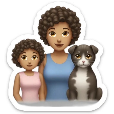 woman with brunette curly short hair and 2 cats sticker