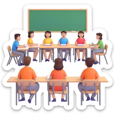 five people sitting in classroom during education session sticker