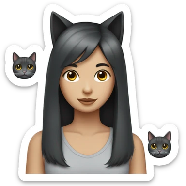 light grey cat with girl black hair sticker
