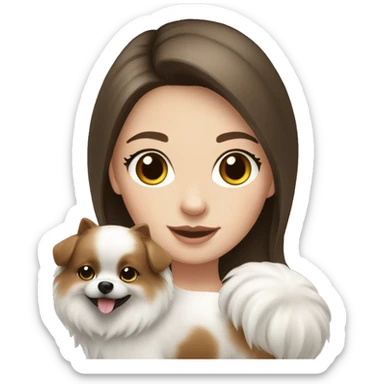 White girl brunette hair with a white Pomerania  sticker