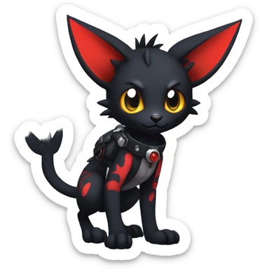 Black Anthro Cool Punk Noibat-Litten-Fakemon-fursona with fangs and red markings Full Body sticker