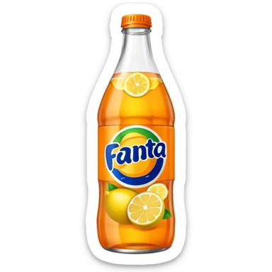 Una botella de cristal con el logo de Fanta con Fanta de limón dentro de color amarillo AMARILLA sticker