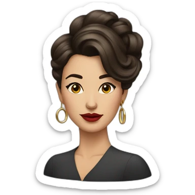 Brunette woman with hair up, painted lips, secretary, and large hoop earrings sticker