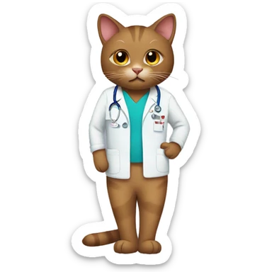 Brown cat in scrubs in love sticker