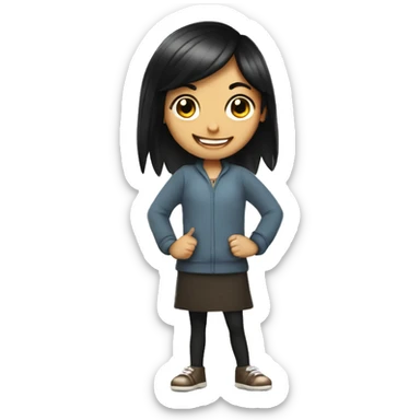 Dark haired girl with thumbs up smiling but weirded oug sticker