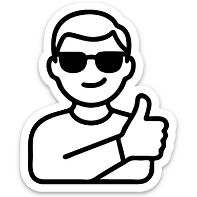 smug guy in sunglasses giving a thumbs up, outlined icon sticker