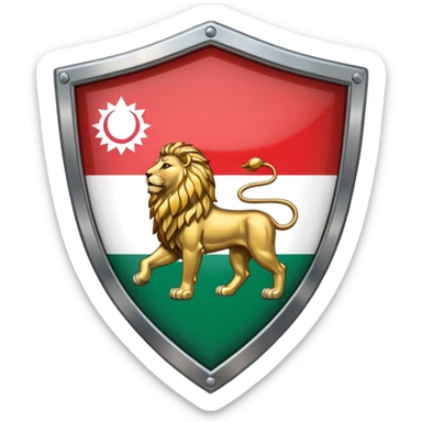 rectangular shield with the flag of Iran, with a lion and a sun sticker