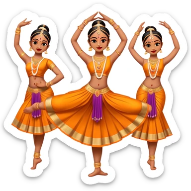 Cinematic Realistic Bharatanatyam Dance Emoji, depicted as an elegant classical Indian dance performance with graceful poses, intricate costumes, and expressive hand gestures, rendered with rich textures and warm dramatic lighting that captures its timeless beauty. sticker