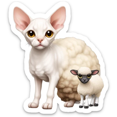 Cute Devon Rex sitting next to a sheep whole body sticker