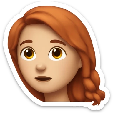 tired girl with auburn hair  sticker