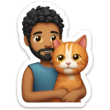 Boy with black beard hugging ginger cat sticker