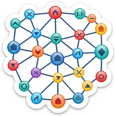 complex scheme of tasks with interconnected nodes and arrows sticker