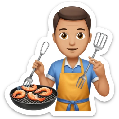 man grilling seafood on a sizzling grill sticker