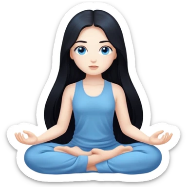 Beautiful Pale girl with long black hair and blue eyes meditates sticker