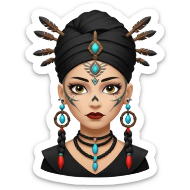 white shaman woman black clothes black accesories face tattoos sticker