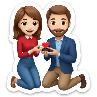 A brown haired man with a short beard proposing to a brown haired girl sticker