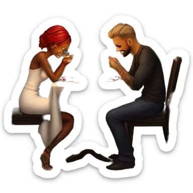 romantic candle light dinner for beautiful tattooed couple sticker